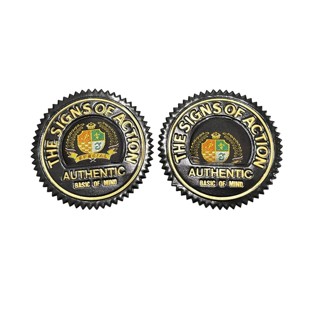 The Signs Of Action Authentic Decorative Metal Badge Patch Pair 2.5" Black & Gol